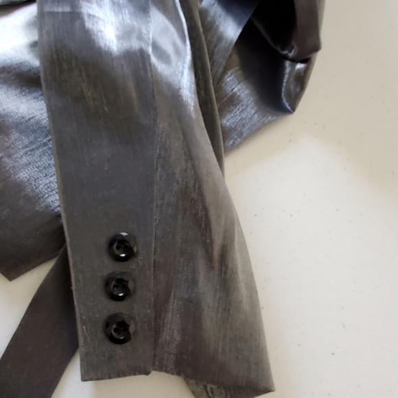 Gantos Silver Metallic Tie Front Blazer Size 14 Evening Jacket Mini Dress - Picture 10 of 15